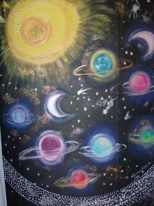 mural of the cosmos. the planets and the milky way, school mural, statues and murals dublin, denver, Mural Artist experts, all wall murals, mural artist frances blake